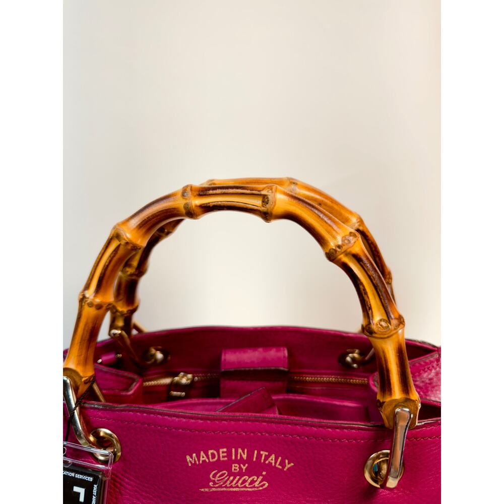 Gucci Bamboo Shopper Tote Magenta Pink Leather Shoulder Bag Satchel Authentic - Picture 5 of 16